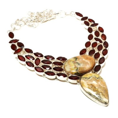 Bumble Bee Jasper  Garnet Gemstone Handmade Necklace Jewellery Size 18 inches
