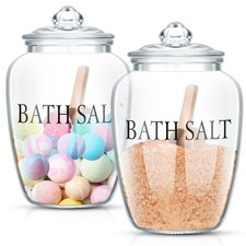 2 Set 74 oz Bath Salt Containers with Airtight Lids and Wooden Scoops, Large ...