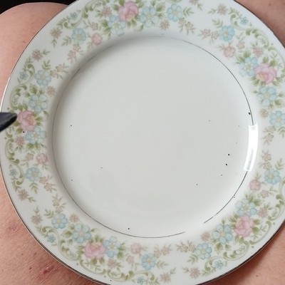 Idylic Fine China Plate 3909 Round Floral Rim White Pink Blue Green Japan
