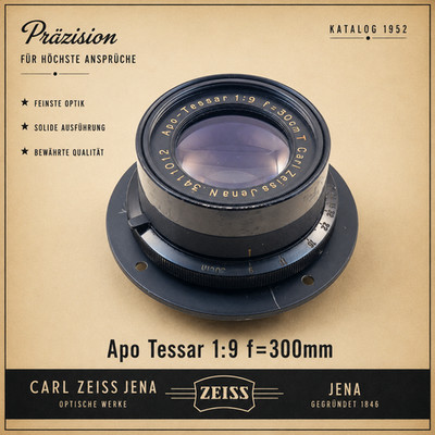 CARL ZEISS JENA APO-TESSAR T 1:9 f=300mm mit Prüfzertifikat RAR   ca. 1949 1951