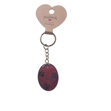 Handmade Resin Keychain Paw Print Design  Gold Oval Shape 1.5" Pet Lovers