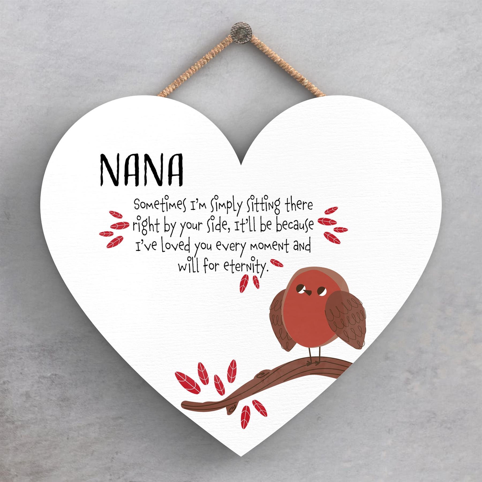 Nana Right By You Side Robin Themed Heart Shaped Sentimental Remembrance Plaque