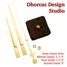 DHORCAS (#02) Quartz Clock kit, 1/4",1/2",3/4", 1" thread motor & GOLD 5" hand