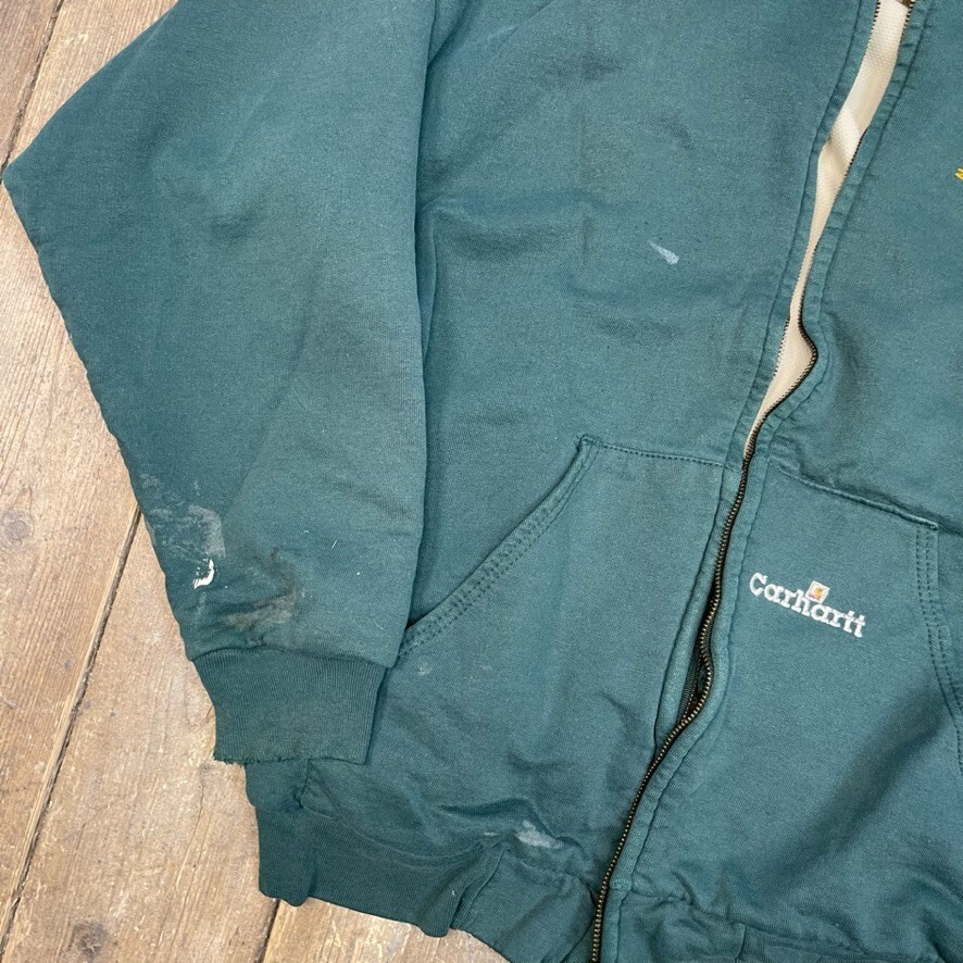 Carhartt Hoodie Mens Full-Zip Y2K Workwear Mesh Lined Sweatshirt, Green, 2XL image 6