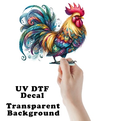 Colorful Paisley Chicken UV DTF Transparent Sticker / Decal