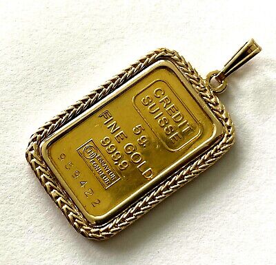 999.9 Pure Fine Gold 5gr Credit Suisse Coin Bar In 14K Rope 999.9 Pure Fine Gold 5gr Credit Suisse Coin Bar In 14K Rope
