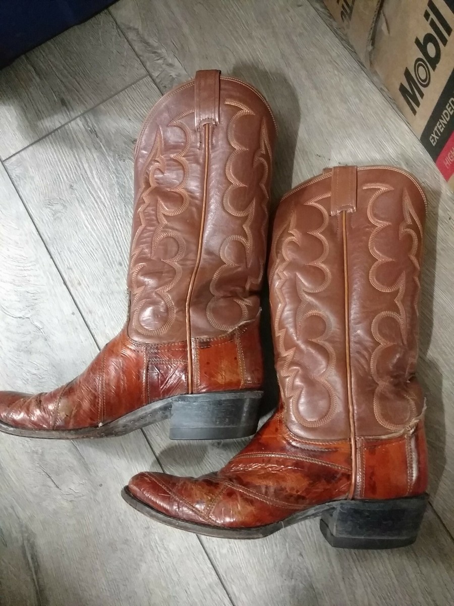 Women's Tony llama cowboy brown leather and eel Boots 6.5 View 3