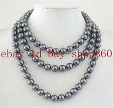 Natural 8mm Black South Sea Shell Pearl Round Gemstone Beads Necklace 18-100 in