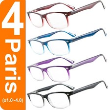 4 Pair Rectangular Spring Hinge Power Reading Reader Glasses For Mens Womens 1-4