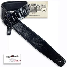 Walker & Williams GM-1176 Black Double Flaming Skulls Padded Guitar Strap 