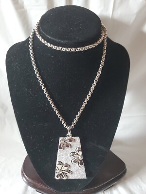 Vintage Crown Trifari Silver Tone Daisy Necklace Twisted Knot Link 12'' drop