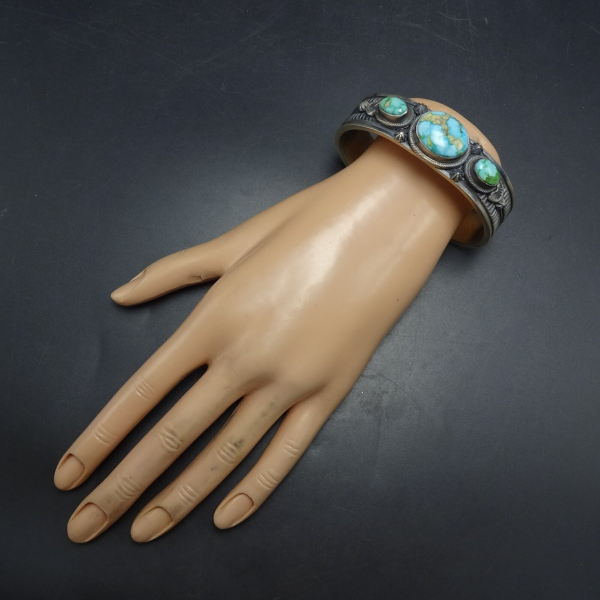 MELVIN FRANCIS Navajo Heavy Gauge STAMPED SterlingSilver TURQUOISE