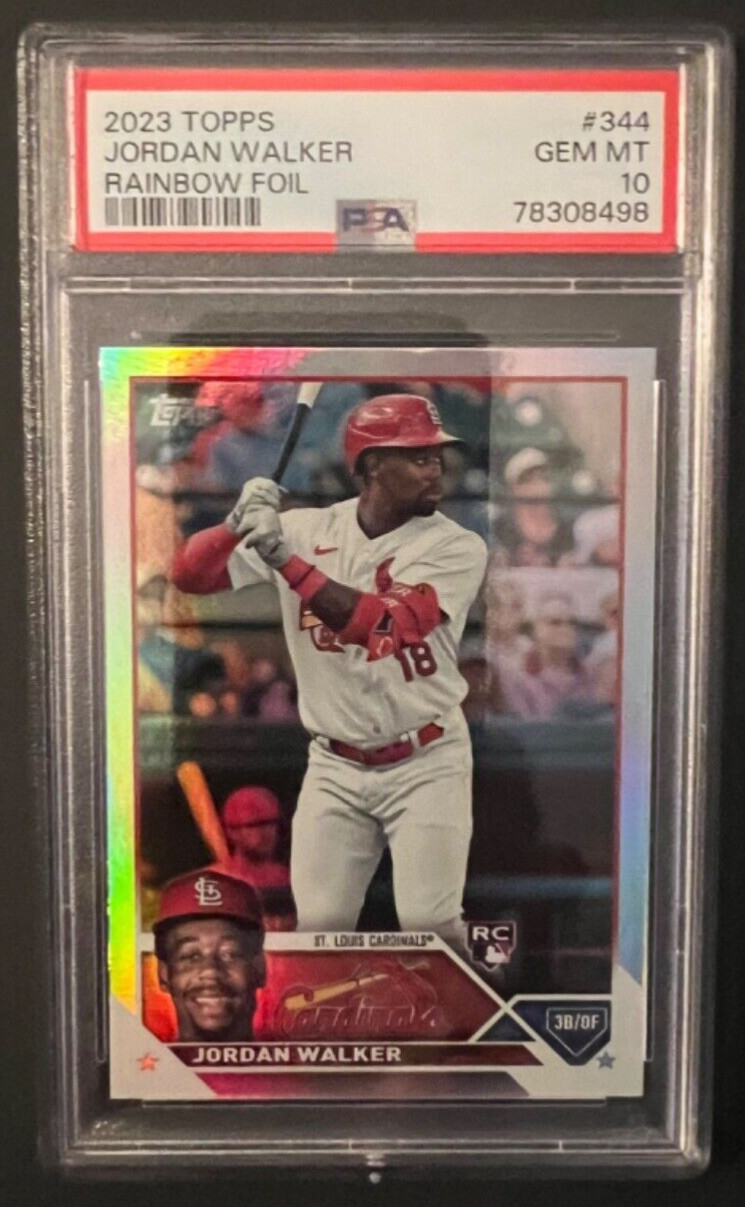 2023 TOPPS BASEBALL JORDAN WALKER CARDINALS RC #344 RAINBOW FOIL PSA 10 GEM MINT