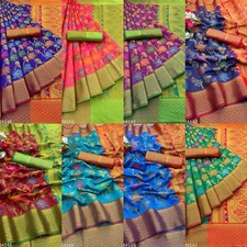 Women's Kanjeevaram Silk Printed saree with Separate blouse piece