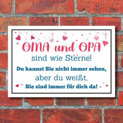 Schild Oma Opa sind wie Sterne Großeltern Geschenk Geburtstag 3 mm Alu-Verbund