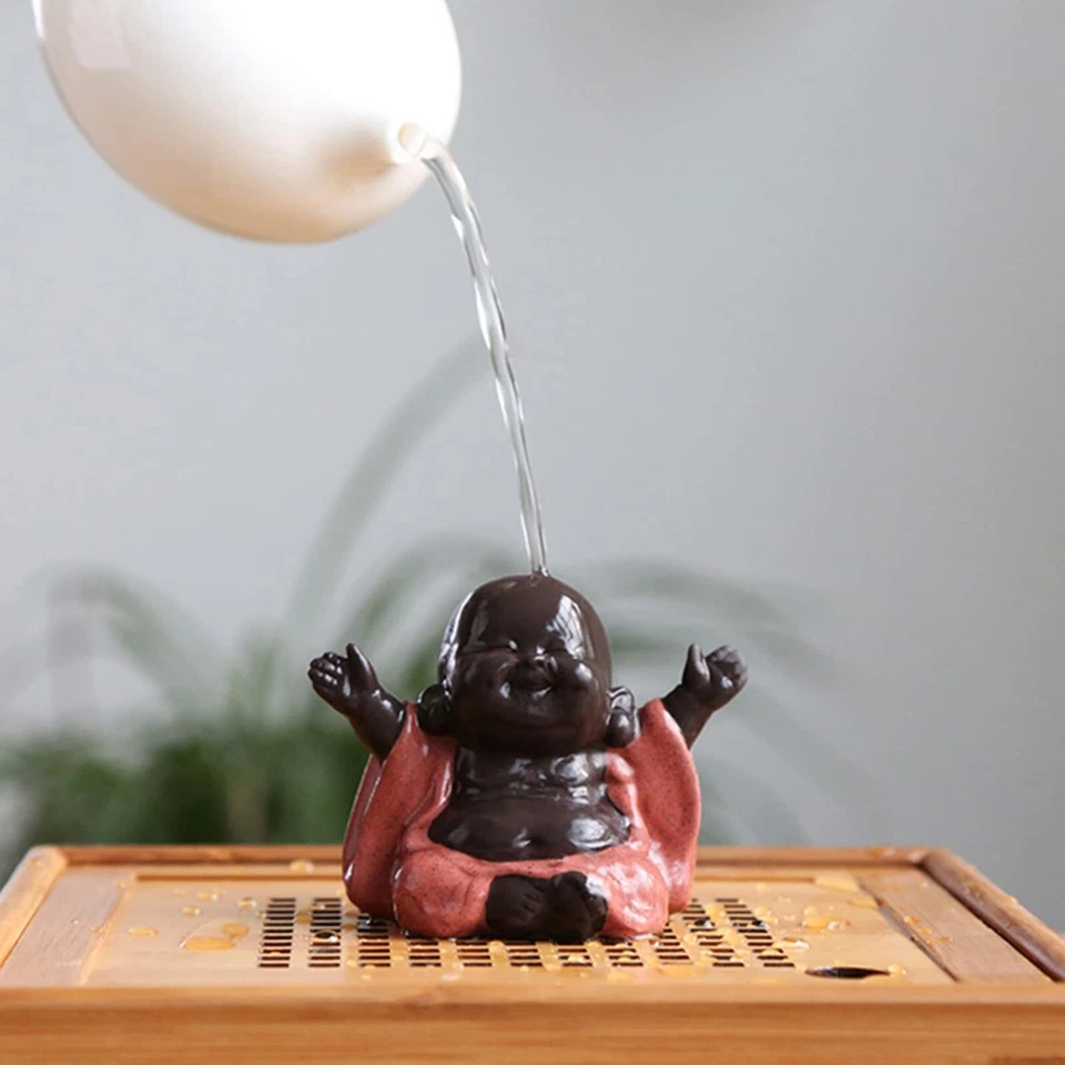 Ornamento de estátua de Buda de cerâmica rindo Maitreya Buda escultura de chá Little Mon - Imagem 3 de 4