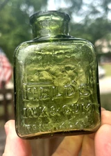 VERY NICE YELLOW GREEN COLORED FIELD'S INK & GUM BOTTLE WHITTLED 1905 ERA L@@K