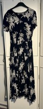 Ladies Navy Floral Maxi Dress Size 12 Button Front Short Sleeves