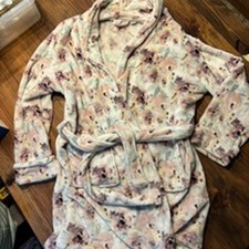 Etymology Women s Plush Fleece Robe Floral Print, One Size Fits Most, Belted
