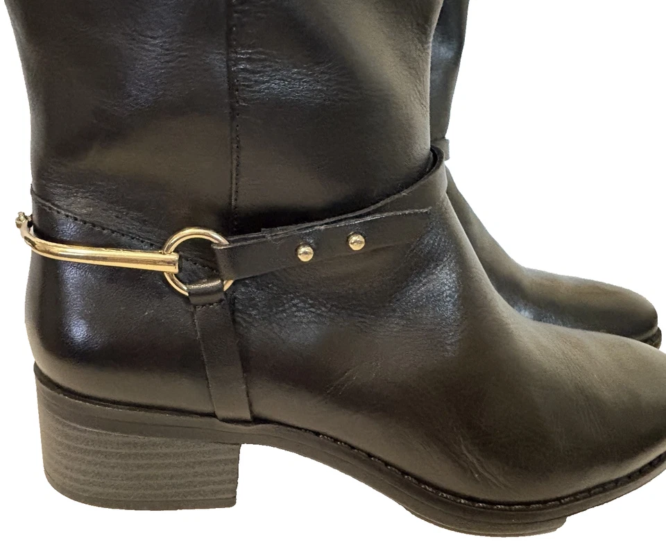Botas de montar Isaac Mizrahi Live caña alta talla 7,5 Monica negras marrones nuevas sin caja cuero - Imagen 3 de 4