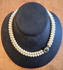 Vintage Double Pearl Necklace Lovely Jade Clasp