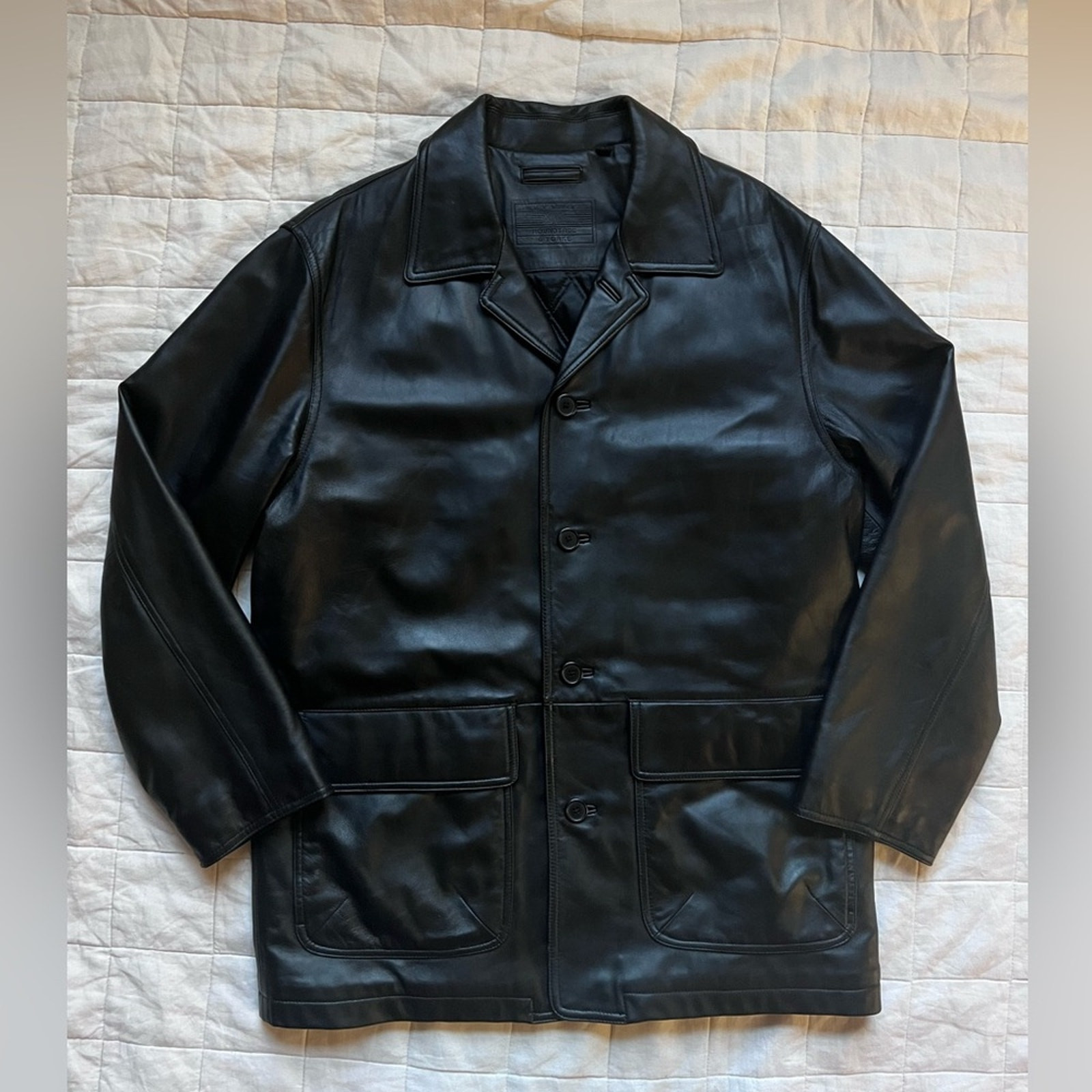 Vintage Roundtree & Yorke Black Lambskin Leather Chore Coat Jacket - Mens Large