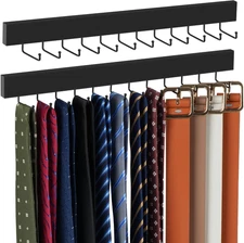 2 Pack Wodden Tie Hanger Wall Mounted, Space Saving Belt Organizer for Man with 