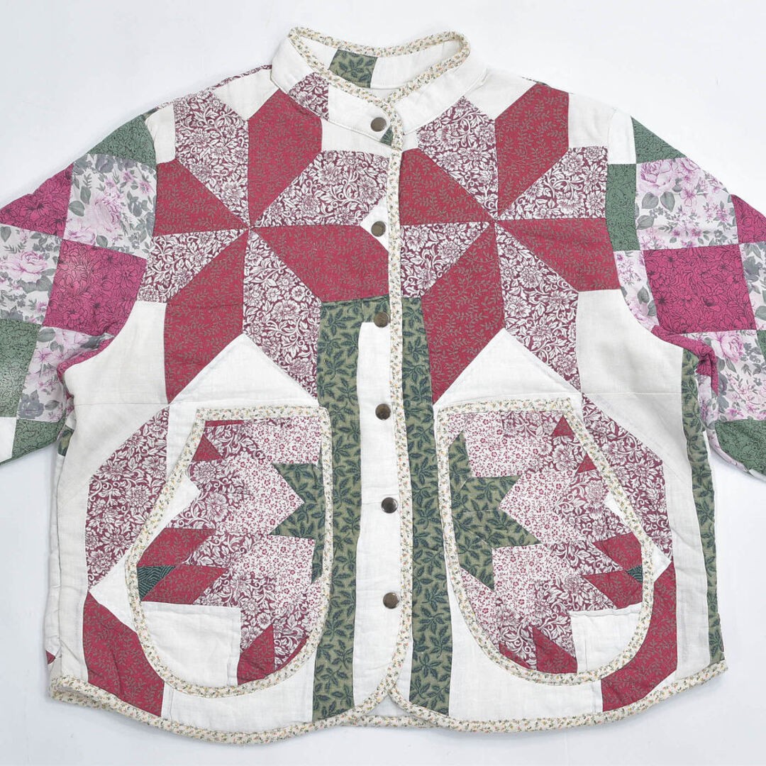 Handmade Flower Design Patchwork Quilt Short Leng… - image 4