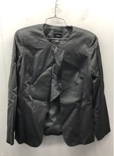 Doncaster Women's Charcoal Sateen Ruffle Open Front Blazer Jacket Size 8