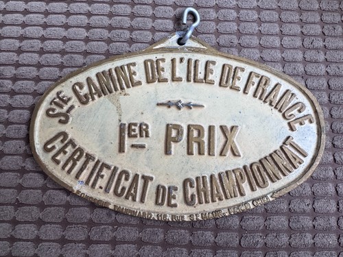 Antique 1933 French Dog Show Trophy Plaque - 1er Prix Certificat de Championnat
