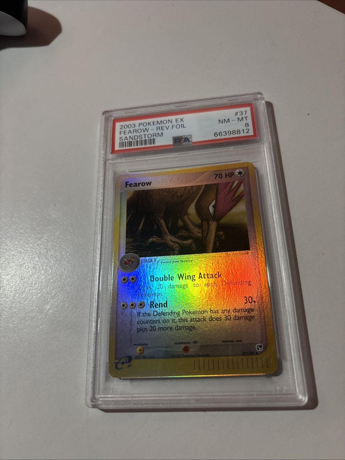 2003 POKEMON EX SANDSTORM #37 FEAROW-REVERSE FOIL PSA 8