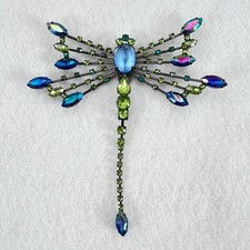 Avon Vintage Giant Dragonfly Insect Blue Green Crystal Brooch Pin Original Box