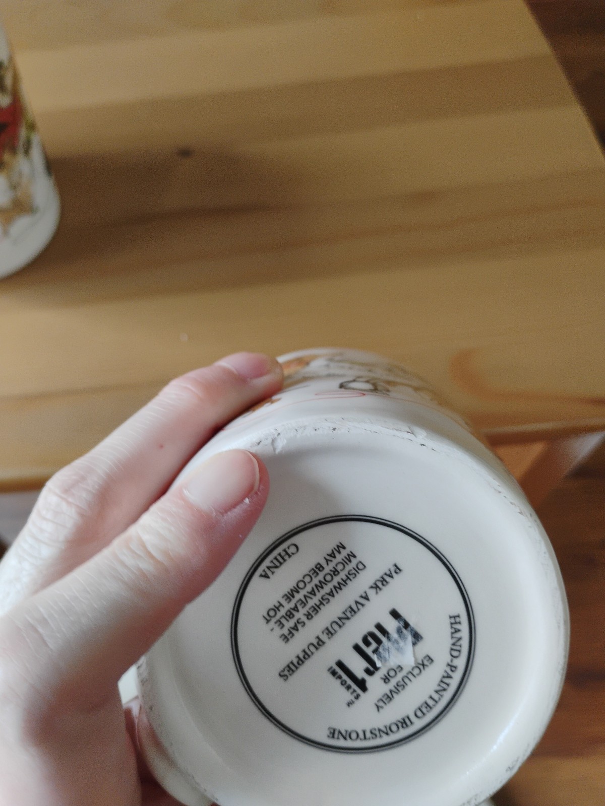 Pier 1 Imports PARK AVENUE PUPPIES 14oz Mug Christmas Winter Dogs Green Trim