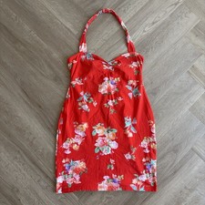 ASOS Red Floral Flower Print Halter Summer Short Mini Beach Dress Size UK 12
