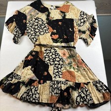 Urban Outfitters Patchwork Mini Dress | Ruffle Hem & Tie Back | Size Large