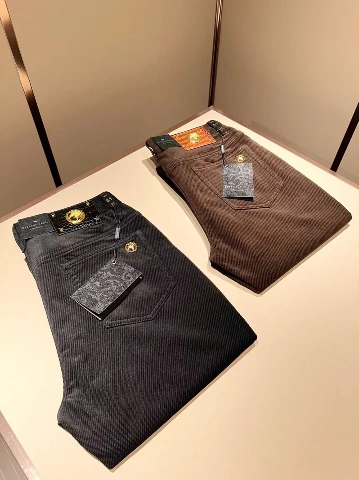 Stefano Ricci Men's Regular Pure Cotton Washed Jeans Casual Pants Black Trousers - Image 3 of 4