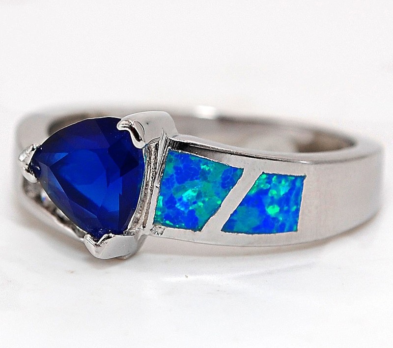 Australian Opal Inlay 925 Solid Sterling Silver Ring Sz 8 AT3
