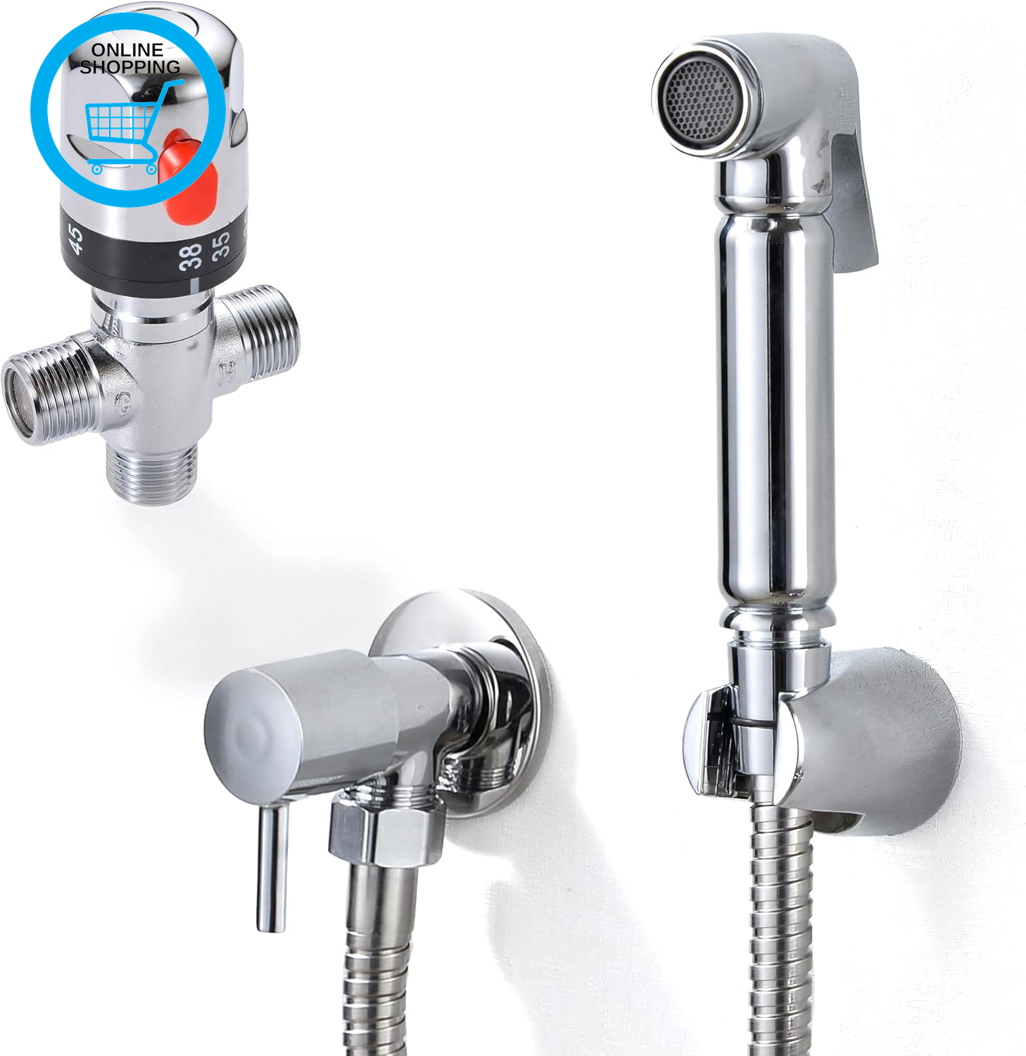 Thermostatic Bidet Shower Spray Kit – Chrome Brass | Muslim Shattaf Douche | Hot