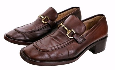 Vintage GUCCI 100 1067 Leather Horsebit Heel Loafers Shoes EU 36 C US 6 Italy