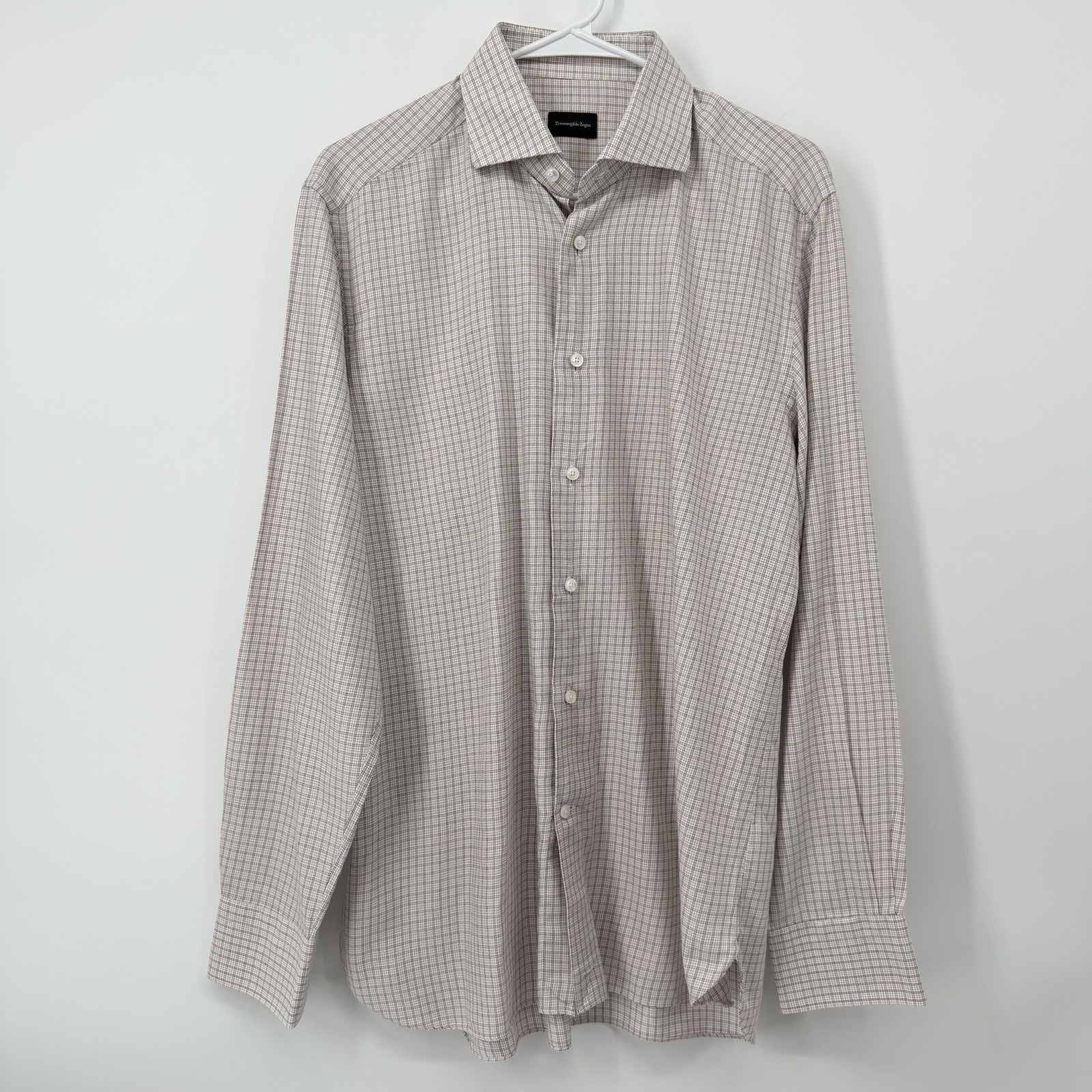 Ermenegildo Zegna Red Plaid Button Down Shirt Long Sleeve Mens Size 16 41