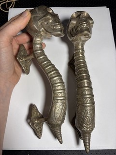 2pc Gothic Skeleton Skull Head Metal Door Pull Handles Architectural Salvage