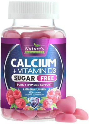Sugar Free Chewable Calcium Gummy Vitamins - Plus 400 IU Vitamin D3 for Bone Men