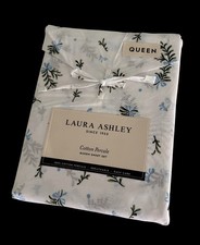 NIP Laura Ashley Queen Sheet Set 4 PCS 100 Cotton Percale White Blue Gift
