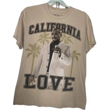 Tupac Shakur Unisex California Love Graphic Tee T-Shirt Size Large Beige Black