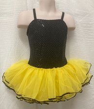 Yellow black Dance Costume Dance attached tutu ribbon with shoe bows sz 4C