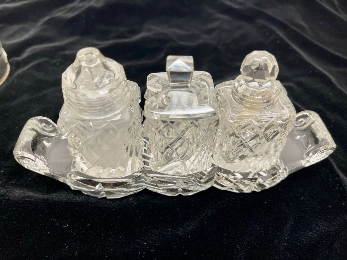 Antique Condiment Set in Antique Solid Silver Salt & Pepper