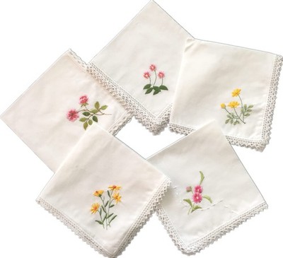 5 x 100% Baumwolle Damen Taschentücher Vintage Blumen Stil Spitzeneinfassung 