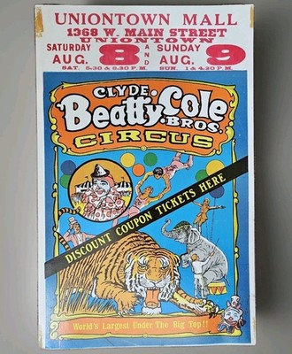 Vtg 1970's Clyde Beatty Cole Brothers Circus 14x22'' Poster Uniontown Pa ORIGINAL