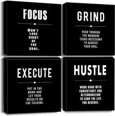 Grind Hustle Execute Focus Motivation Canvas Wall Art,Abstract Paintings Fram...