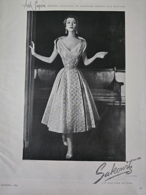  1953 Dovima Womens Adele Simpson coatdress Sakowitz Houston TX vintage Ad 